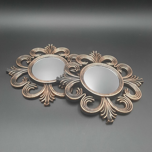 Other - Set of 2 Ornate Gold Black Decorative Wall Mirrors Baroque Vintage Style Plastic